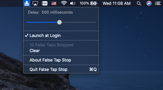 False Tap Stop menu showing its timing setting and stopped tap count